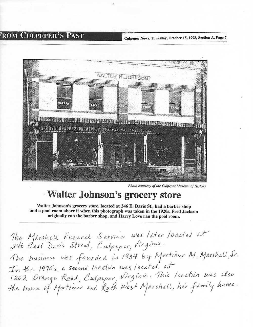 Newspaper photo of Johnson's grocery store