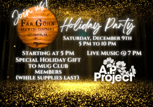 Far Gohn Holiday Celebration on Saturday, December 9th. Live music by A.P. Project at 7pm. All are welcome – Join us! Image