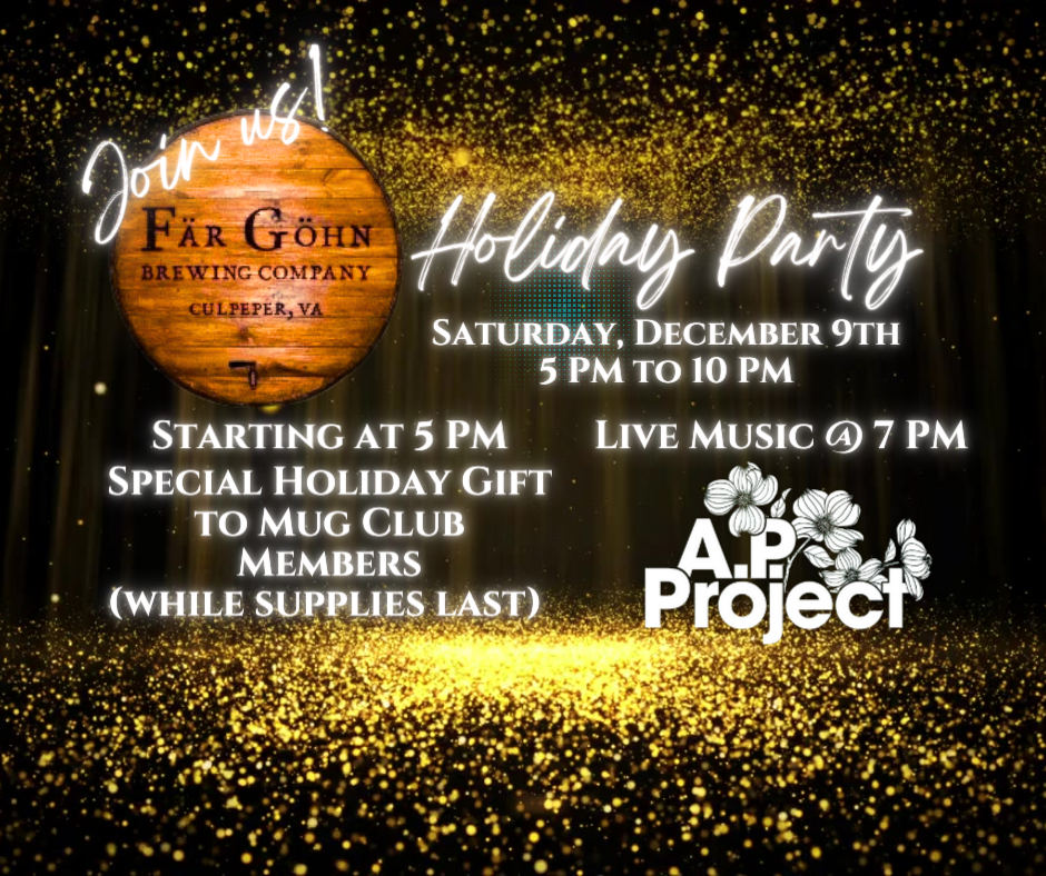 Far Gohn Holiday Celebration on Saturday, December 9th. Live music by A.P. Project at 7pm. All are welcome – Join us! Image