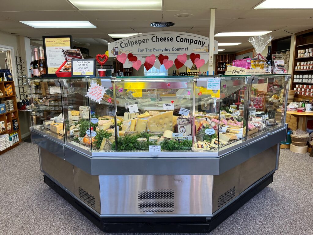 Cheese case at Culpeper Cheese Company