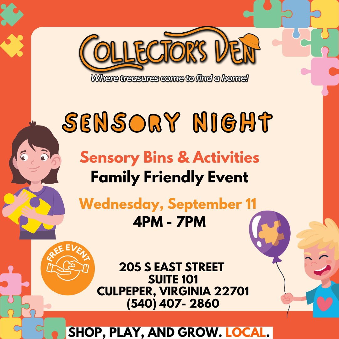 A colorful flyer promoting a sensory night event, featuring engaging visuals and inviting text to attract attendees.