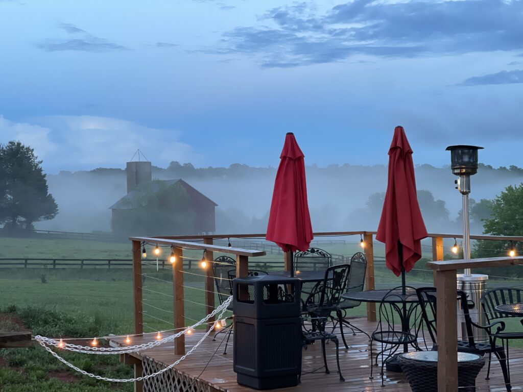 porch view of early evening dew setting