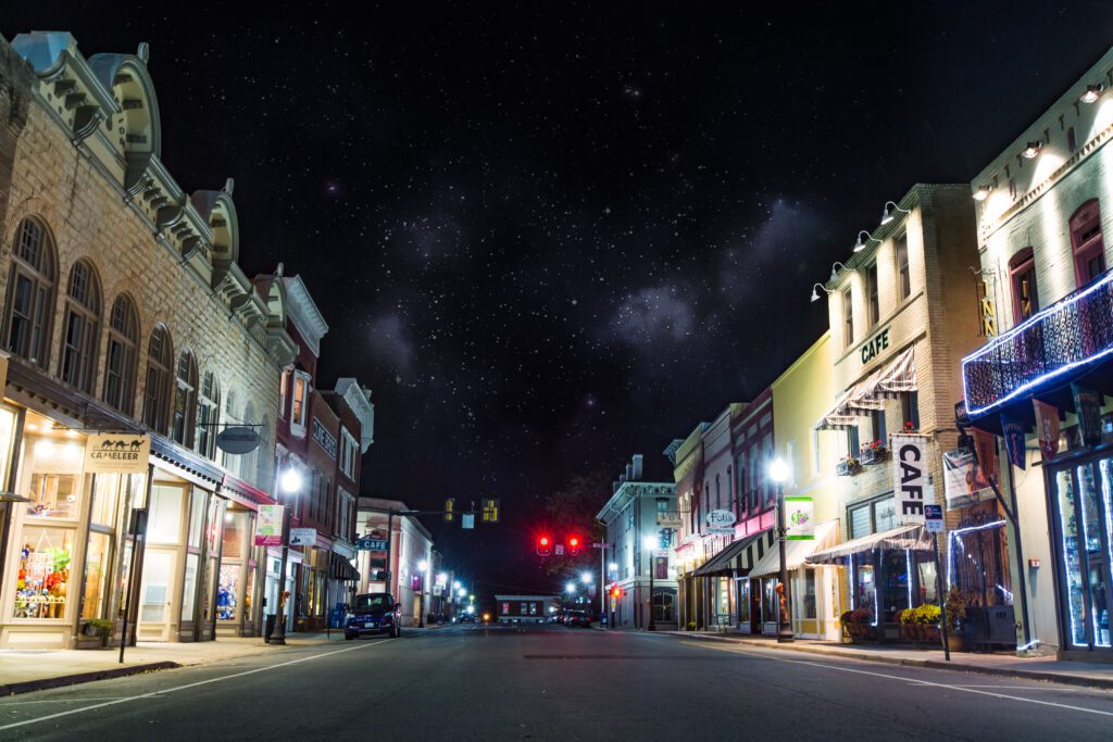 View of Davis Street with Night View of Sky