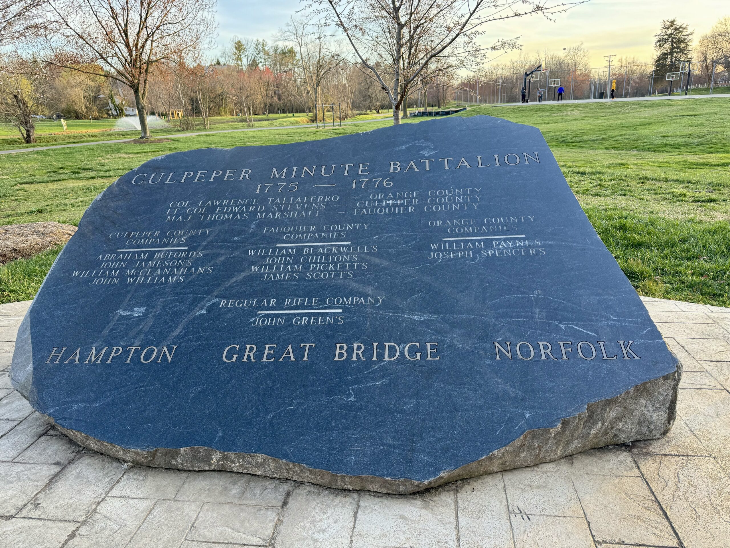 Culpeper Minutemen memorial rock at Yowell Park