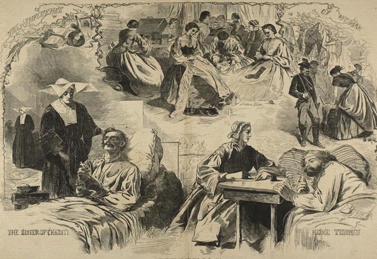 various black and white sketches depicting women medical works